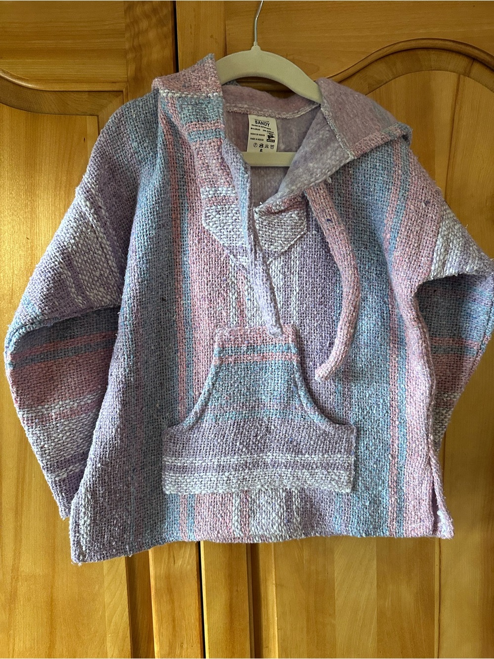 Kids Pastel Striped Baja Hoodie - Lavender & Light Blue